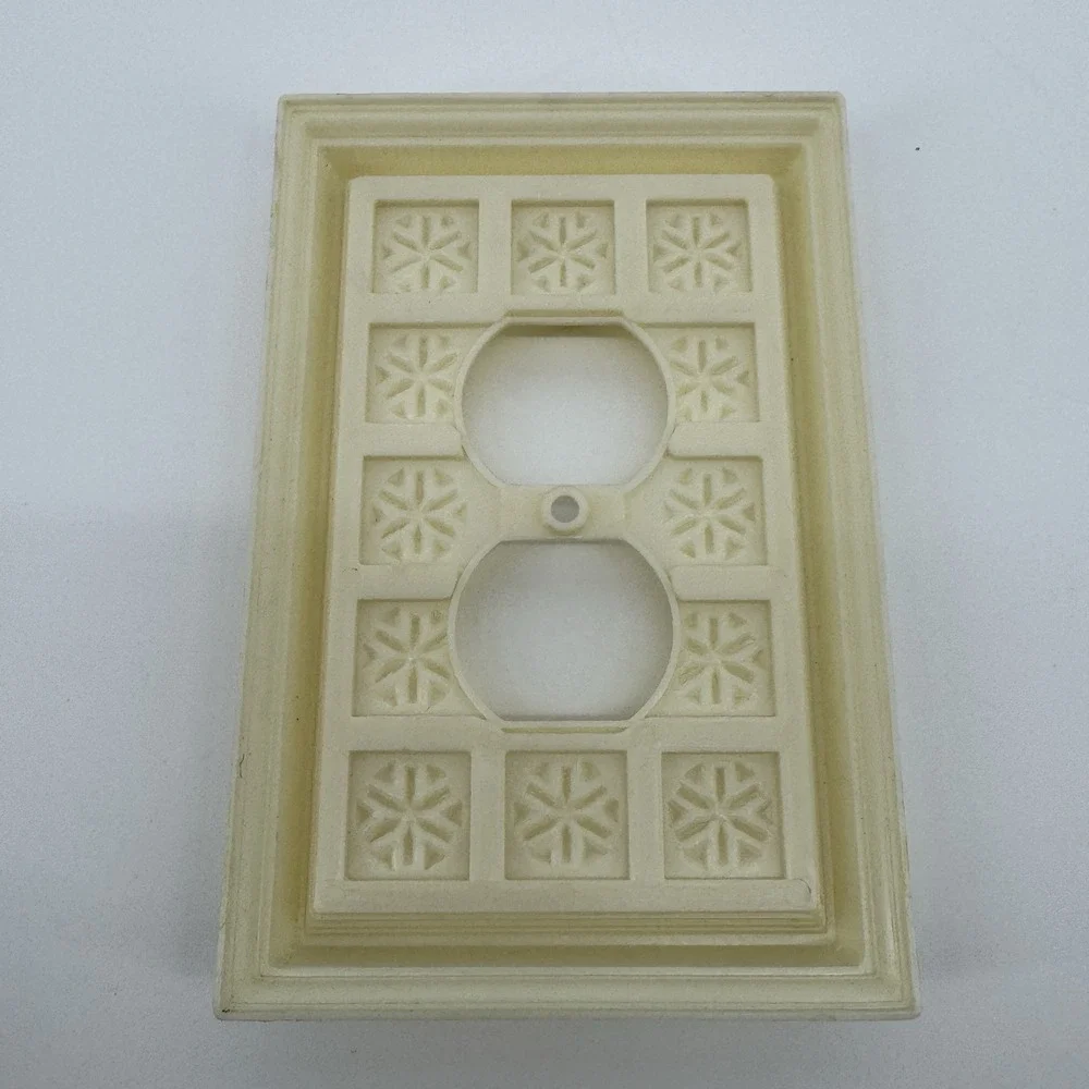 Vintage 70's Decorator Outlet Plate Ivory Floral Raised 2 Gang Hong Kong Retro